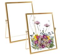 Leikurvo Lot de 2 cadres photo en verre pour fleurs pressées : 15 x 20 cm doré double face cadre photo métal cadre photo de bureau cadre photo photo fleurs séchées œuvre d'art support d'affichage