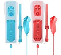 Leikurvo Lot de 2 manettes Wii Remote, incluant une télécommande Wii et un Nunchuk, pour consoles Wii/Wii U (Rouge + Bleu)