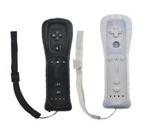 Leikurvo Lot de 2 manettes Wii Remote, manettes de jeu sans fil avec capteur de mouvement, manettes de remplacement pour consoles Wii et Wii B, avec étui en silicone et dragonne (blanc/noir)