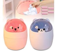 Leikurvo Lot de 2 mini poubelles de table - 12,5 x 16 cm - Mignon - Avec couvercle - Petite poubelle de table - Poubelle de salle de bain - Pour la maison, le bureau, le salon (rose + bleu)