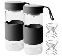 Leikurvo Lot de 2 petits shakers en verre borosilicate de 480 ml, shakers protéinés, sans BPA, avec coque en silicone, pour le fitness et les boissons protéinées, noires
