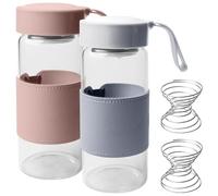 Leikurvo Lot de 2 petits shakers en verre borosilicate de 480 ml, shakers protéinés, sans BPA, avec coque en silicone, pour le fitness et les boissons protéinées, bleu + rose