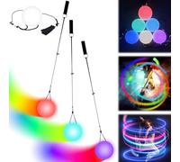 Leikurvo Lot de 3 balles de poï à LED - avec Couleurs Arc-en-Ciel et Effet stroboscopique - avec Double Boucle réglable - Jouet pour débutants et Professionnels