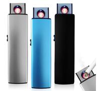 Leikurvo Lot de 3 briquets coupe-vent rechargeables USB - Allumage double face - Style moderne - Noir, bleu, argenté