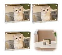 Leikurvo Lot de 3 cadres photo magnétiques en acrylique - 10 x 15 cm - Sans cadre - Double face - Transparent - Support magnétique - 5 mm d'épaisseur - Pour bureau
