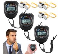 Leikurvo Lot de 3 chronomtres numeriques etanches avec sifflets en acier inoxydable, grand ecran, chronographe pour entraneur, fitness, course pied (Noir)