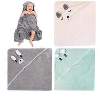 Leikurvo Lot de 3 serviettes à capuche pour bébé : 105 x 105 cm - Ensemble de serviettes de bain pour bébé - Gants de toilette - Équipement original - Serviette à capuche pour bébé - Doux et unisexe -