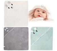 Leikurvo Lot de 3 serviettes à capuche pour bébé : 80 x 80 cm - Serviette de bain pour bébé - Avec capuche - Doux, unisexe, cadeau pour nouveau-né (gris, vert clair, crème)