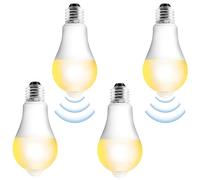 Lot De 4 Ampoule LED E27 À Détecteur De Mouvement, 15 W E27 À Vis Ampoule, Blanc Chaud 3000K, Mouvement Intelligentes Automatiquement Allumées/éteintes For Couloir, Sous-sol, Escalier