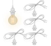 Leikurvo Lot de 4 douilles E27 avec interrupteur et prise européenne : douille de lampe E27 avec câble 3 m, interrupteur à vis, adaptateur de prise, support de lampe pour cuisine, salon, chambre