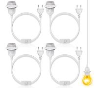 Leikurvo Lot de 4 douilles E27 avec interrupteur et prise européenne, douille de lampe E27 avec câble 3 m, interrupteur à vis, adaptateur de prise, support de lampe pour cuisine, salon, bureau,