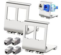 Leikurvo Lot de 4 modules Keystone RJ45 CAT7, module jack 10 Gbit/s avec 2 adaptateurs de rail DIN à 2 ports, prise RJ45 STP, blindage Keystone en métal Snap-In pour rails DIN de 35 mm, réseau