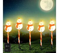 Leikurvo Lot de 5 piquets de jardin LED - Bonhomme de neige - Fonctionne sur piles - Décoration de Noël pour jardin, arbres, extérieur, terrasse - Piles non incluses