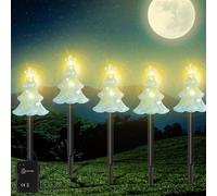 Leikurvo Lot de 5 piquets de jardin LED pour sapin de Noël - Éclairage extérieur à piles - Décoration de Noël pour jardin, arbres, extérieur, terrasse - Piles non incluses