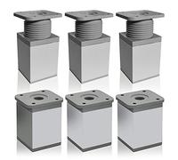 Leikurvo Lot de 6 pieds de meubles : pieds de meubles réglables en aluminium, pieds de table réglables en hauteur, hauteur : 60 mm, diamètre : 40 mm, pieds d'armoire, canapé, carré (mat)