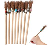 Leikurvo Lot de 7 crayons colorés en cristal - Balai de sorcière - En bois naturel - Multifonctionnel pour les fêtes à thème magiques - Cadeaux - Décoration de fête à thème