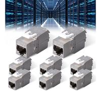 Leikurvo Lot de 8 modules RJ45 CAT7 Keystone Jack blindés jusqu'à 10 Gbps, module réseau sans outil, blindage STP RJ45 femelle, boîtier en métal, idéal pour les câbles réseau