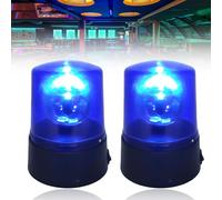 Leikurvo Lumière bleue LED : lot de 2 lampes de fête LED au design lumière bleue, gyrophare avec réflecteur rotatif, flash DJ à 360°, fonctionnement sur piles, éclairage de fête DJ