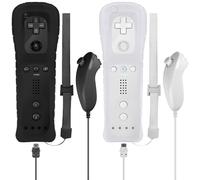 Leikurvo Pack de 2 manettes Wii Remote, manette Wii avec Nunchuk pour manette Wii Remote Plus, poignée de remplacement pour consoles Wii/Wii U (Blanc + Noir)
