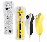 Leikurvo Pack de 2 manettes Wii Remote, manette Wii avec Nunchuk pour WiiRemote Plus, joystick de remplacement pour console WiiU (Noir + Jaune)
