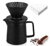 Leikurvo Pour Over - Cafetière à piston - 450 ml - Filtre à café en porcelaine avec tasse et 100 filtres en papier - Goutte à café en céramique - Cafetière manuelle pour la maison, le bureau