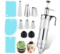 Leikurvo Seringue à gâteau en acier inoxydable avec 6 douilles, seringue à crème professionnelle, réutilisable, accessoire de pâtisserie pour décoration de gâteaux, beignets, cupcakes, pâtisseries