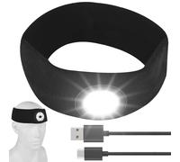 Leikurvo Sport Bandeau avec LED Lampe Frontale: Lumière Rechargeable par USB Chapeau de Course, 9 Perles de lampe LED, Elastique Antidérapant Bandeau Cheveux Sueur Absorbant pour Running