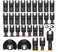 LEILUO 32 Pièces Kit d'Accessoires Multitool pour Bois, Clous & Plaques | Lame de scie universelle de rechange avec sac de rangement. Compatible avec DeWalt, Dremel, Makita & plus.