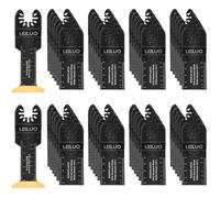 LEILUO 50 Pièces Kit de Lames de Scie Oscillantes Extra Longues en Titane | Pour clous en bois & cloison sèche. Sac de rangement inclus. Accessoires universels pour outils oscillants.