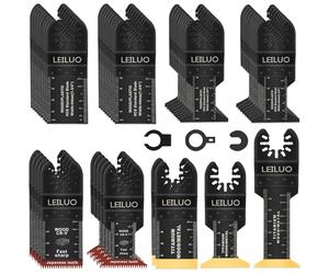 LEILUO Kit d'accessoires multitool 50 pièces pour bois clous et cloisons sèches Lames de scie oscillantes universelles avec sac de rangement Compatible avec DeWalt Makita Dremel et plus