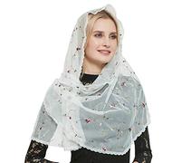 Leimandy Voile orthodoxe avec fleurs brodées Chapelle catholique Mantilla Voile V50, Voile ivoire, Taille unique