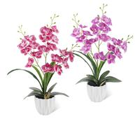 LEIMEND 2 Pcs Orchidees Artificielles Orchidée Artificielle Rose Violet | Pot Orchidée Fleurs D'ochidée Artificielles pour Les Décorations de Table Bureau Mariage