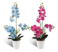 LEIMEND 2 Pcs Orchidees artificielles Rose et Bleu Orchidée Artificielle