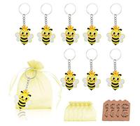 LEIMEND 24 Sets Abeille Porte-clés Keychains pour Les Cadeaux des Enfants | Avec Sac En Organza et étiquette en Papier Kraft Convient pour De Bienvenue Mariage Baptême Fête De Saint Valentin