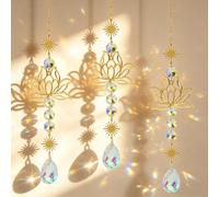 LEIMEND 3 Pièces Attrape Soleil Lotus Pendentif Attrape-Soleil en Cristal | Attrape Soleil Cristal Suspendu Suncatcher Capteur de Soleil Pendentif pour la Maison le Balcon le Bureau et le Jardi