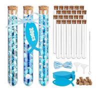 LEIMEND 30 Pièces Tube Plastique Transparent avec Bouchon Liège 15x150mm Tube a Essai Plastique avec Carte Ruban Entonnoir und Pinceau pour laboratoires Bonbons Décoration de Mariage