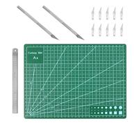 LEIMEND Kit de Tapis de Découpe 14 Pièces Tapis Decoupe Auto-Cicatrisant | Cutting Mat Double Face Comprenant un Cutter Une Règle en Acier Et des Lames au Bricolage Et au Dessin (A4) Vert
