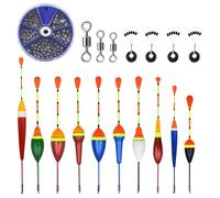 LEIMEND Lot de 222Pcs Flotteur Peche Truite Plomb Peche Stop Float Peche | 10 Flotteur Peche 205 Poids de la Pince 3 raccords à émerillon 4 Stop Float Peche Convient aux Poissons de mer et D'eau Douce