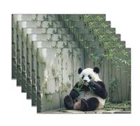 Leinen Stil Tischset, 30 X 45 Cm, 2 ER Set Tiere: Panda Bambuswald Platzset, Einzigartige Niedlich Ruhig Tischsets Platzsets Für Essen Urlaub Parteien Und Täglichen Gebrauch (Grün Schwarz)