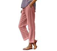 Leinenoptik Freizeithose, gerades weites Bein, elastischer Bund, leichte Struktur, Polyester, für Sommer, Urlaub und Stadtlook, für Sommer, Urlaub, Alltag und entspannte Freizeitlooks, rose, S