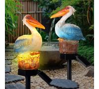 Leinuosen Lot de 2 statues solaires pélican pour jardin, jardin, océan, oiseau, étanche, lumière LED pour extérieur, jardin, porche, pelouse, allée, patio, cour