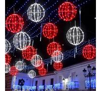 Leinuosen Lot de 4 boules de Noël à DEL à suspendre avec cadre en métal pour extérieur, jardin, arbre, terrasse, fête, extérieur et intérieur (rouge et blanc)