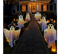Leinuosen Lot de 6 panneaux d'Halloween fantômes 3D pour décoration de pelouse extérieure avec visages effrayants pour jardin et pelouse, porche, trucs ou friandises