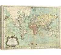 Leinwandbild, Weltkarte - Jacques Nicolas Bellin, Essay d'une Carte reduite du Globe Terrestre, 1778 – 80x60 cm