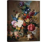Leinwandbilder mit Stillleben - Jan Van Os, Coquelicots, pivoines et autres fleurs dans un vase en terre cuite - 70x50 cm