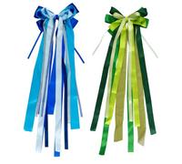 Leislam Lot de 2 nœuds pour sac d'école, 1 nœud bleu turquoise + 1 nœud en satin vert-jaune, 20 x 60 cm, pour la rentrée des classes