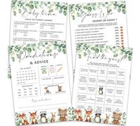Leislite Jeux de fête prénatale garçon - 61 pièces Woodland Baby Shower Bingo Trivia Guess Who Lot de cartes de prédictions et conseils