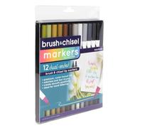 LEISURE ARTS Lot de 12 marqueurs à double pointe, pinceau/burin, neutre, marqueurs de coloriage pour adultes, marqueurs d'art, marqueurs de livre de coloriage pour adultes