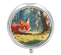 Leisure Fox Pilulier avec miroir rétro 3 compartiments Petit pilulier rond en métal ou vitamines pour supplément d'huile de poisson pour sac à main de voyage