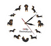 Leisurealeaneag Horloge murale 30,5 cm sur le thème du teckel à piles pour chambre à coucher, cuisine, salle de séjour, I love teckel, 30,5 cm